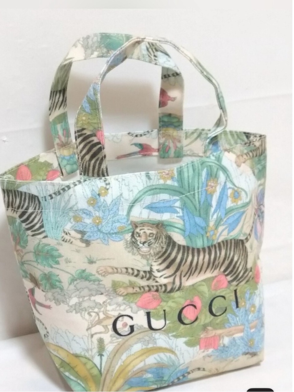 Gucci Cream Floral & Jungle Print Mini Tote with Tiger Motif